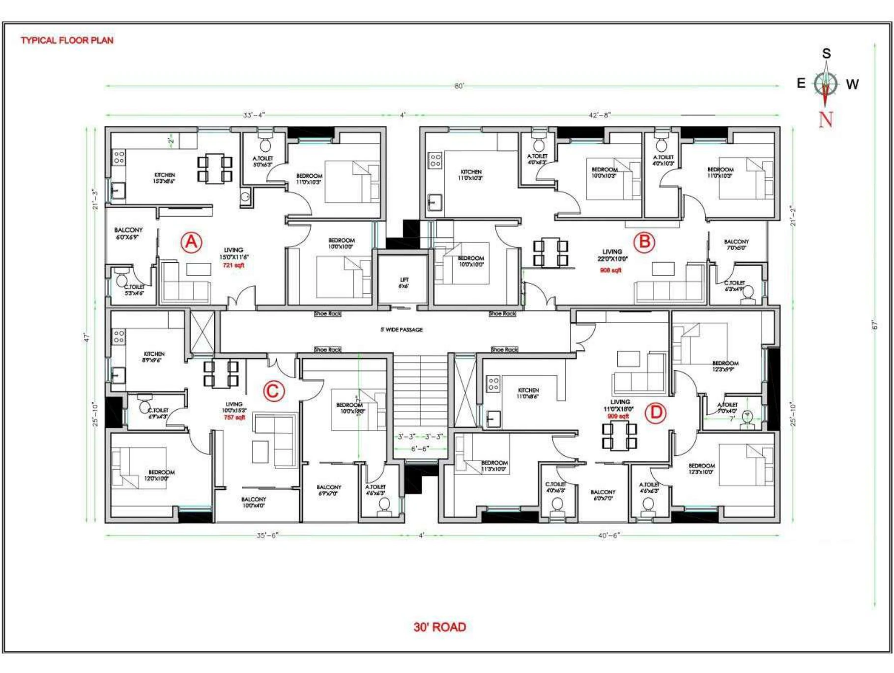 Straight Thoraipakkam Premium Apartments typical floor plan view